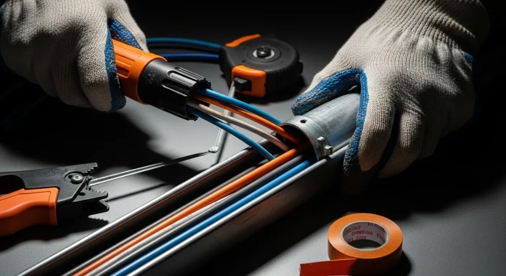 Electrician installing electrical conduit