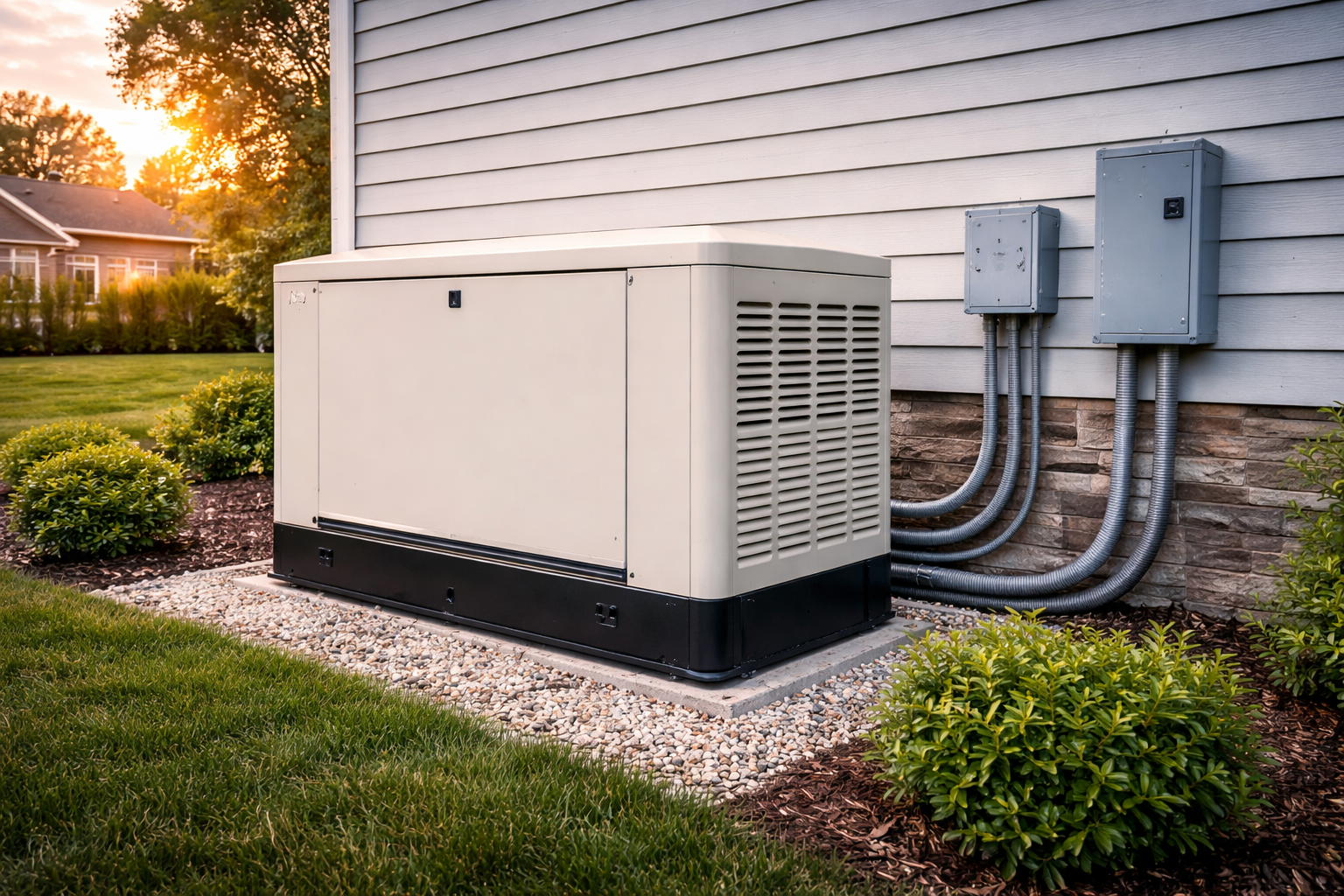 Residential electrical equipment installed next to a home by CRG Electric